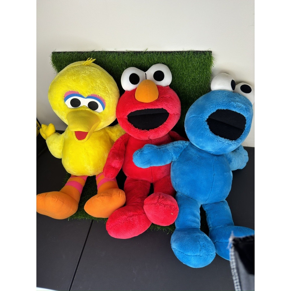 Vintage 90s Tyco Sesame Street Plush Elmo Big Bird Cookie Monster Toys Multi - Picture 2 of 6